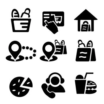 A set of vector icons for online ordering and delivery. Stock Illustration