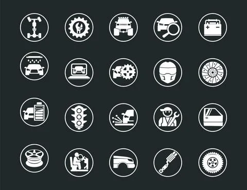 Set vector icons with open path cars transport with elements for mobile conce Stock Illustration