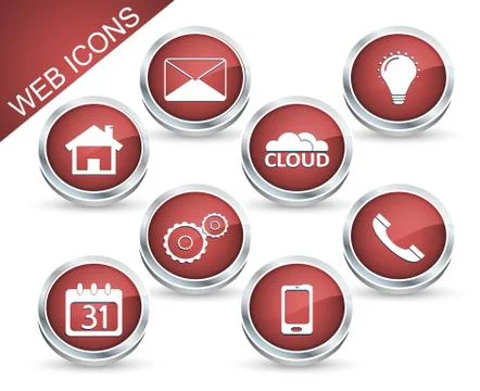 Set of vector icons or buttons in red. Stock Illustration