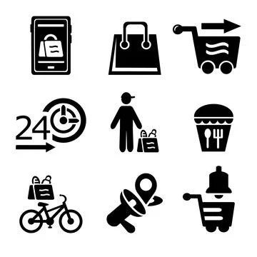 A set of vector icons for ordering and shopping. Stock Illustration