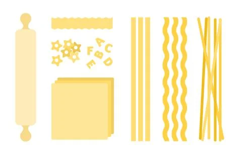 Set vector icons pasta different types in flat design. Stock Illustration