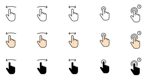 Set of vector icons representing essential smartphone touch screen gestures.. Stock Illustration