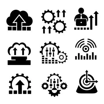 A set of vector icons with settings and loading. Illustrazione stock