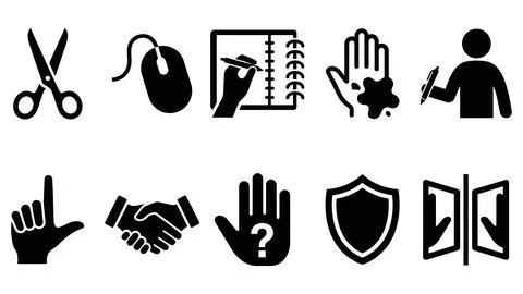 Set of vector icons showing various hands performing different actions, inc.. Stock Illustration