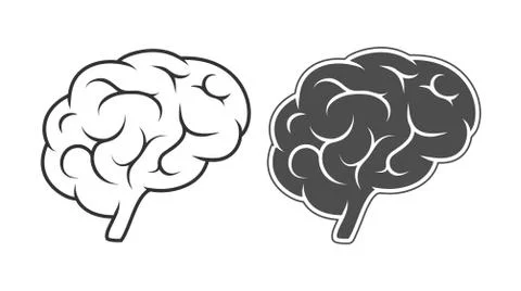 Set of vector icons, silhouette of the brain. Empty outline isolated on a whi 스톡 일러스트