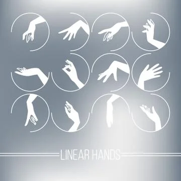 Set of vector icons of silhouette mapping graceful female hands Stock Illustration