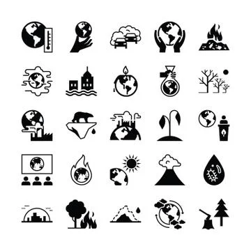 Set of vector icons on the theme of ecology, global warming and ecology probl Illustrazione stock