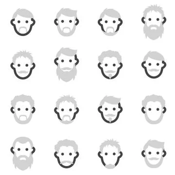 Set of vector icons on the theme of man s beard in a different style, barber Illustrazione stock
