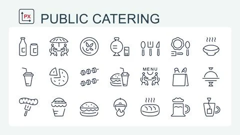 A set of vector icons from thin line, food and drinks. Stock Illustration