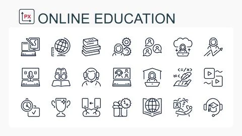A set of vector icons from a thin line of online learning, Stock Illustration