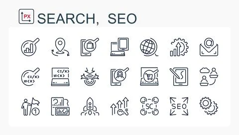 A set of vector icons from a thin line. seo Stock Illustration