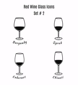 Set of vector icons. Variation of detailed hand drawn wine glass Stock Illustration