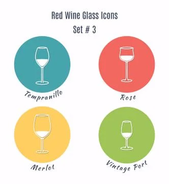 Set of vector icons. Variation of detailed hand drawn wine glass Stock Illustration