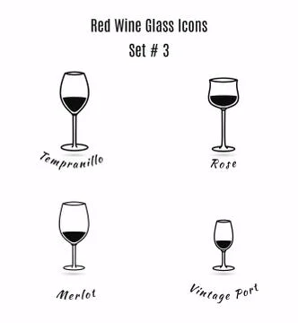 Set of vector icons. Variation of detailed hand drawn wine glass Stock Illustration