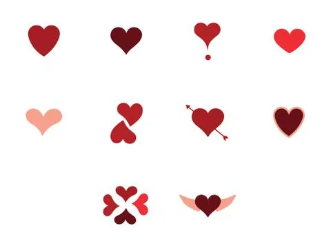 Set of vector icons with various heart shape Stock Illustration