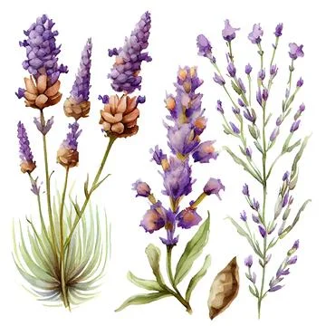 Set vector illustation of watercolor provance lavender isolate on white Stock Illustration