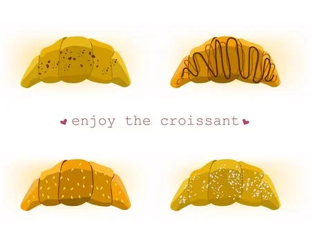 Set Vector illustration appetizing croissants on white background. Flat art s Illustrazione stock