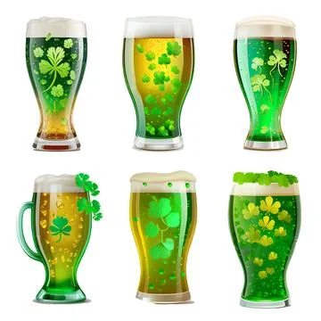 Set vector illustration of beer glass and clover isolate Illustrazione stock