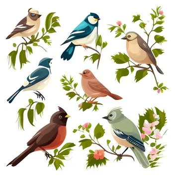 Set vector illustration of bird isolation on white background Stock Illustration