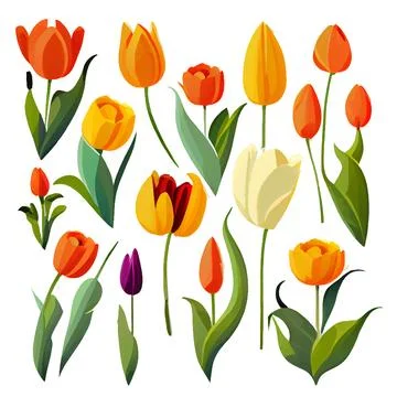 Set vector illustration of bloming flowers isolate background International Stock Illustration