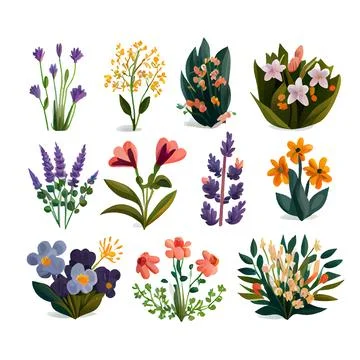 Set vector illustration of bloming flowers isolate background International Stock Illustration