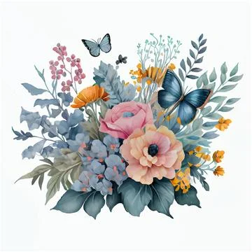 Set vector illustration of bloming flowers isolate background International Stock Illustration
