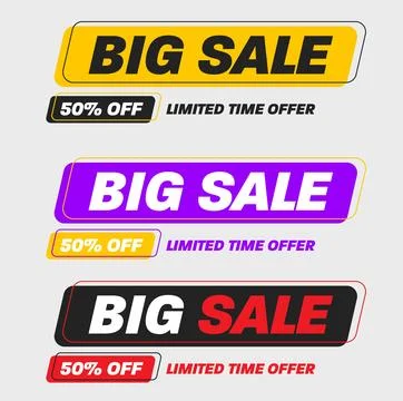 Set of vector illustration of bright banner for big sale, 50% discount limi.. Stock Illustration