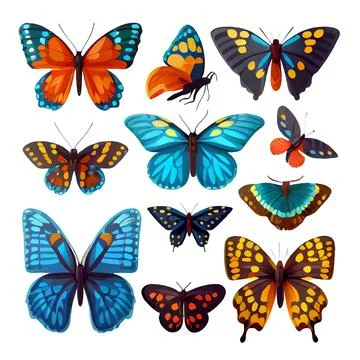 Set vector illustration of butterfly isolate on white background Illustrazione stock