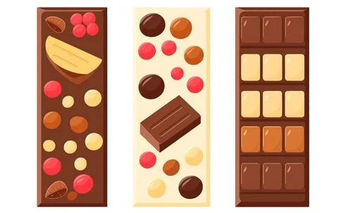 Set vector illustration of chocolate white, brown and white with nuts isolated Stock Illustration