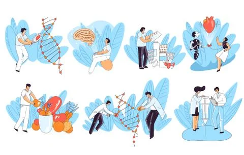 Set of vector illustration concept about human health, genetic research, heart Stock Illustration