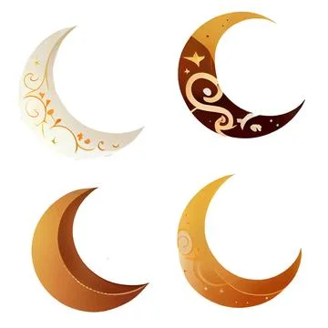 Set vector illustration of crescent golden light isolated on white background Stock Illustration