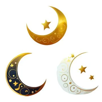 Set vector illustration of crescent golden light isolated on white background Stock Illustration