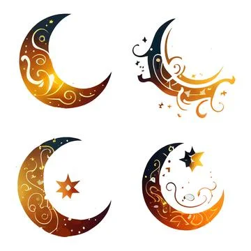 Set vector illustration of crescent golden light isolated on white background Stock Illustration