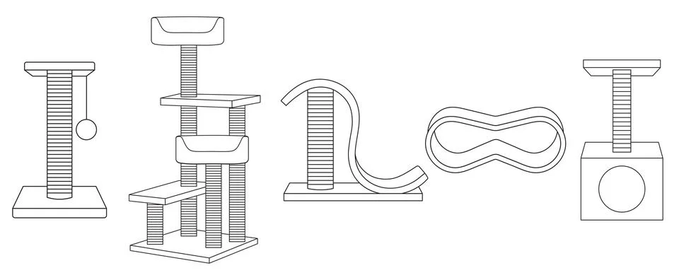 Set vector illustration, different types of scratching posts for domestic c.. Stock Illustration