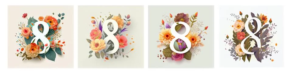 Set vector illustration of eighth inscription wirh blossom Stock Illustration