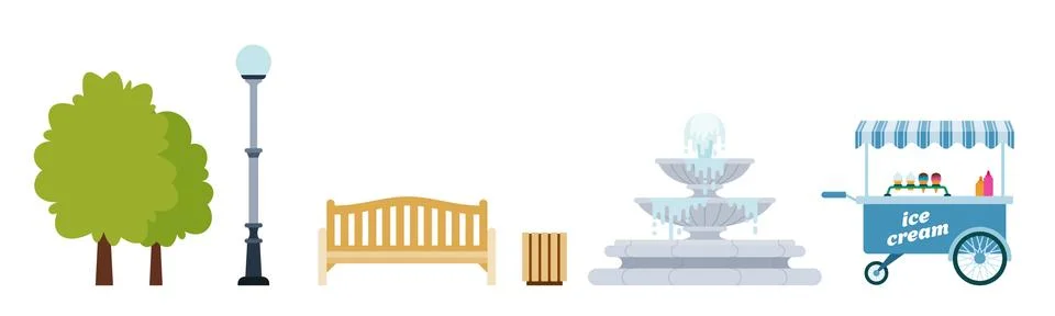 Set vector illustration elements for urban public garden in flat design. Stock Illustration