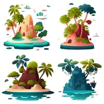Set vector illustration of exotic tropical island isolation Stock Illustration