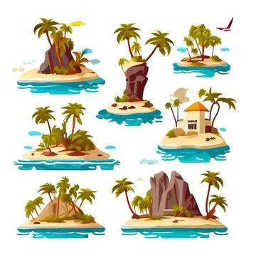 Set vector illustration of exotic tropical island isolation Stock Illustration