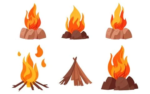Set vector illustration of fire from woods summer capming concept isolate on Stock Illustration