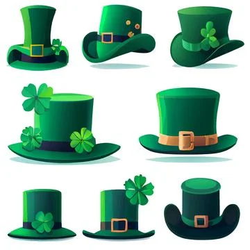 Set vector illustration of green hat patrick day Stock Illustration