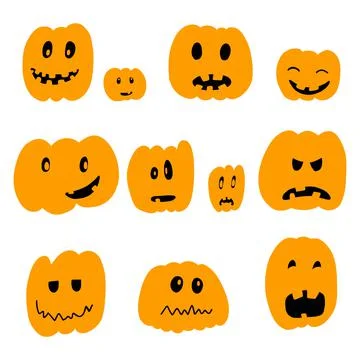 Set of vector illustration of Halloween pumpkin in hand drawn cartoon style on Stock Illustration