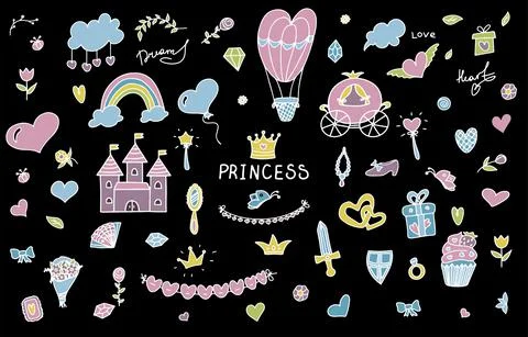 Set Vector Illustration Hand-Drawn Sketchy Fairy Tale Princess Tiara Crown 스톡 일러스트