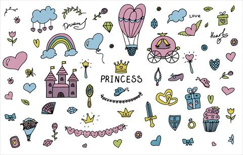 Set Vector Illustration Hand-Drawn Sketchy Fairy Tale Princess Tiara Crown イラスト素材