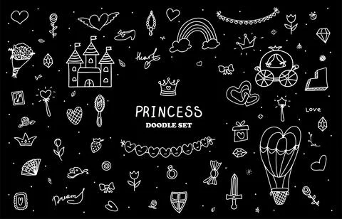 Set Vector Illustration Hand-Drawn Sketchy Fairy Tale Princess Tiara Crown Stock Illustration