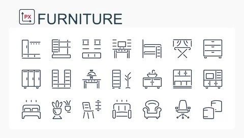 A set of vector illustration , icons from a thin line, furniture, web icons Illustrazione stock