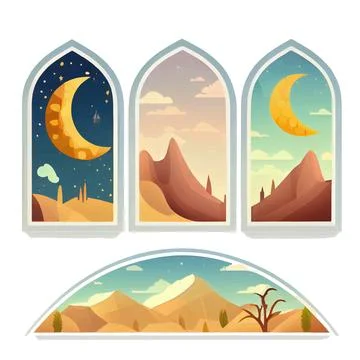 Set vector illustration of islamic style window isolated on white background Stock Illustration