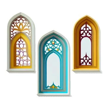 Set vector illustration of islamic style window isolated on white background Stock Illustration