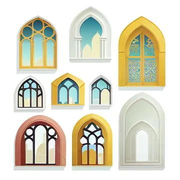 Set vector illustration of islamic style window isolated on white background Stock Illustration