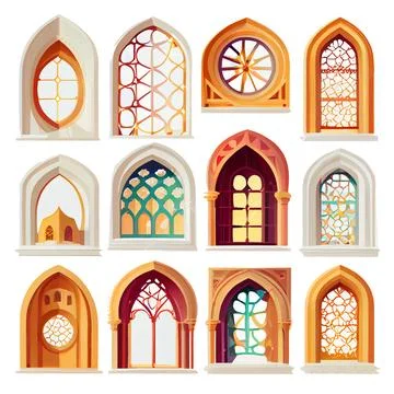 Set vector illustration of islamic style window isolated on white background Stock Illustration
