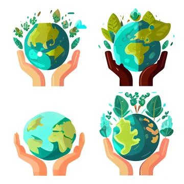 Set vector illustration isolation of earth planet on hands on white background Stock Illustration